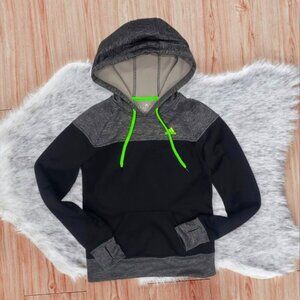 ADIDAS CLIMAWARM Black/Neon Green colour Block Fleece Hoodie